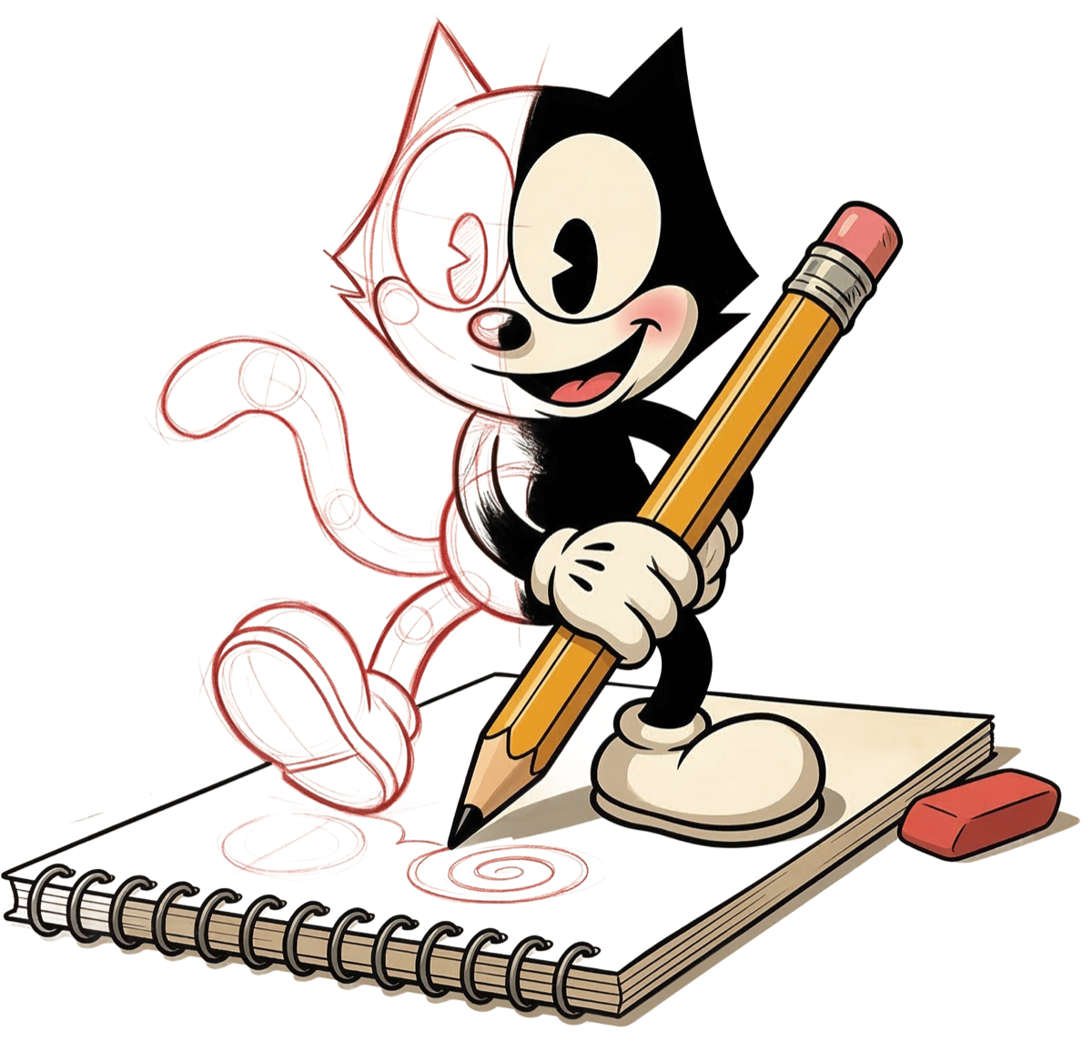 Personagem rubber hose desenhando — estilo Fazdetoon